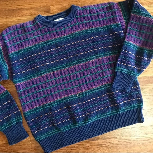 SOLD vintage 90s 3D sweater purple boxy colorful S men’s unisex - Picture 1 of 5